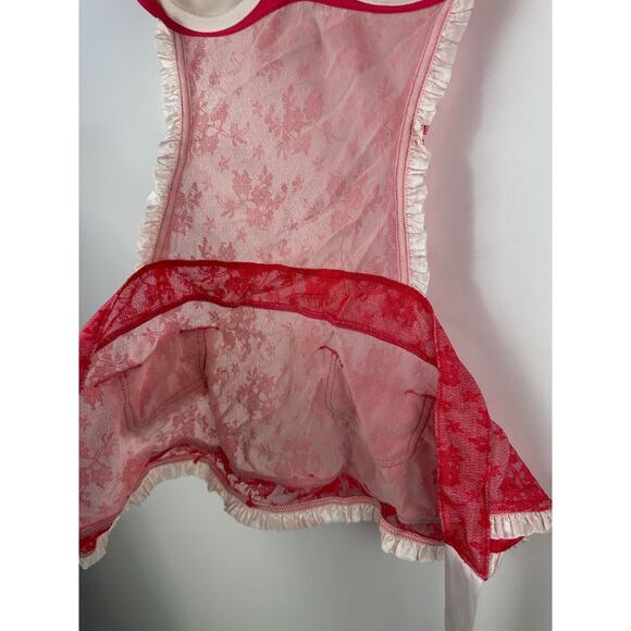 NWT Victoria’s Secret Maid Lingerie Teddy Red Mesh Lace Babydoll 34C Valentine - Picture 7 of 16